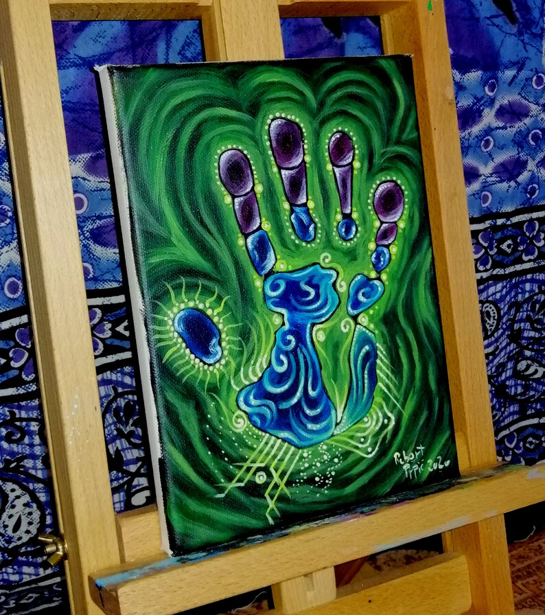 Original Psychedelic Hand Print Acrylic Painting