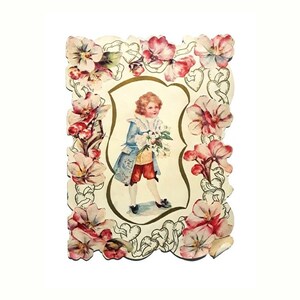 Antique Victorian Valentine Card Embossed Paper Romantic Single Fold