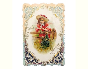 Antique Victorian Valentine Card Embossed Paper Romantic Single Page