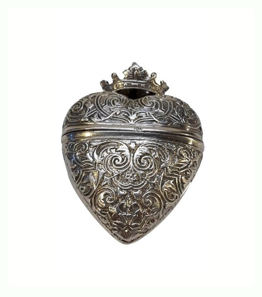 Antique Victorian Repousse 900 Silver Heart Pendant Vinaigrette