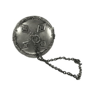 Antiker viktorianischer versilberter runder Taschenrahmen mit Spiegel für Reticule Edwardian 1920er Jahre Art Deco
