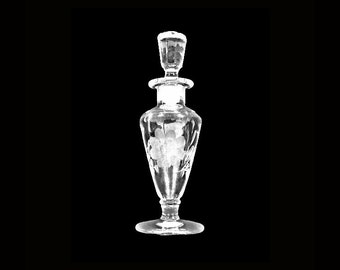 Antique Cambridge Perfume Bottle Floral Etched Clear Glass Art Deco 1920s 1930s