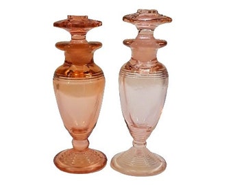 Antique Pair Cambridge Perfume Bottles #198 Cologne Pink Peach-Blo Glass Art Deco