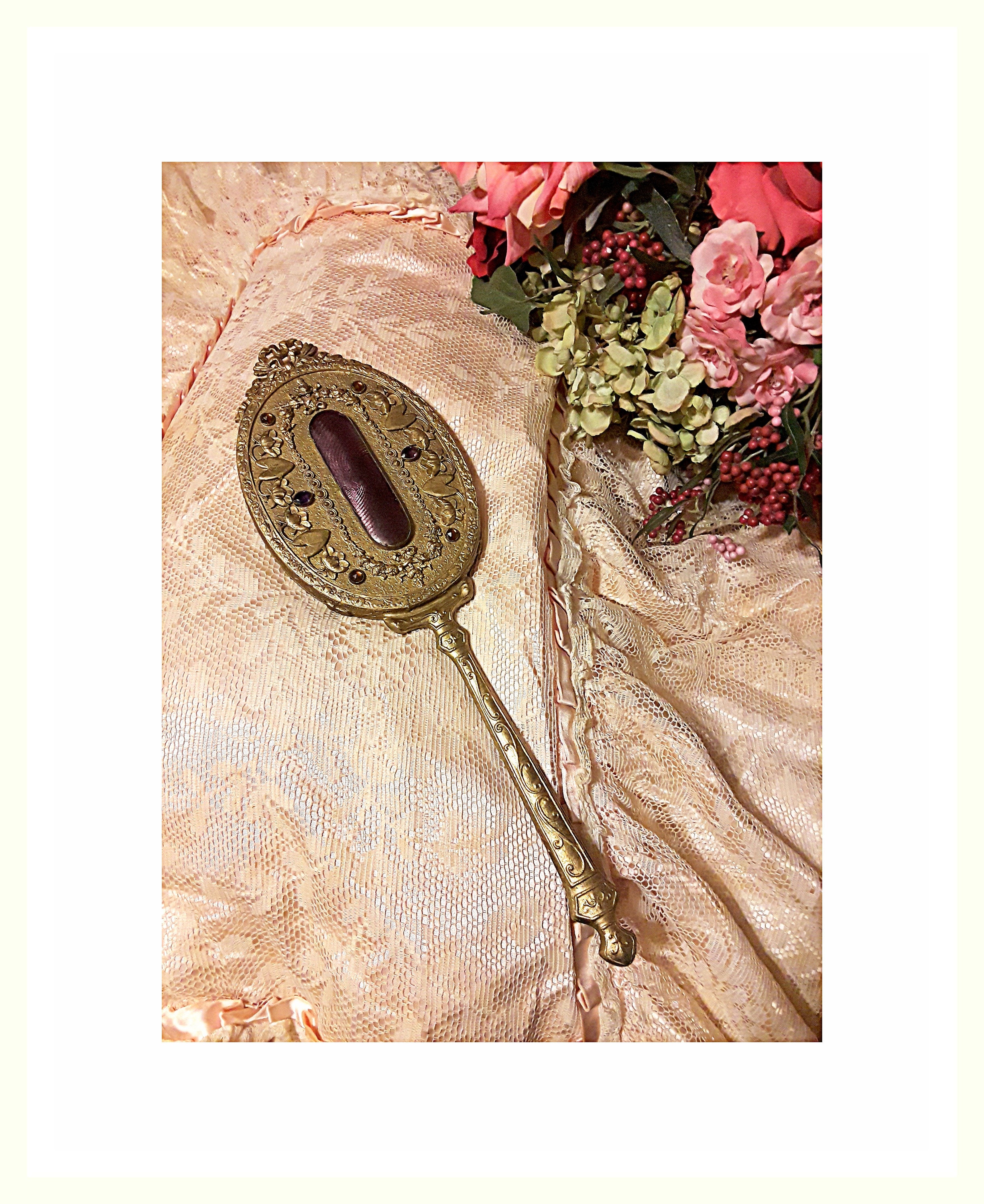 Antique Jeweled Hand Mirror Ormolu Purple Guilloche Enamel Etsy