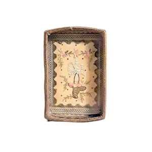 Antique Ribbonwork Roses Pin Tray Victorian to 1920s French Silk Trim and Metallic Lace Vintage Vanity Tray
