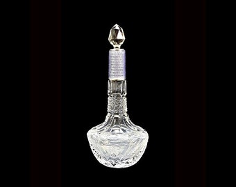 Antique Cut Crystal Perfume Bottle 950 Sterling Purple Guilloche Victorian Edwardian