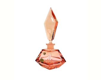 Vintage Art Deco Perfume Bottle Peachy Pink Crystal Chunky Heavy 1930s Germany