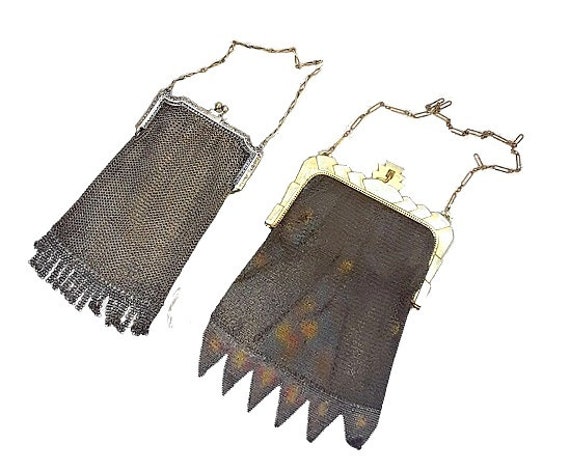 Pair Antique Whiting Davis Mesh Purses Dresden 19… - image 1