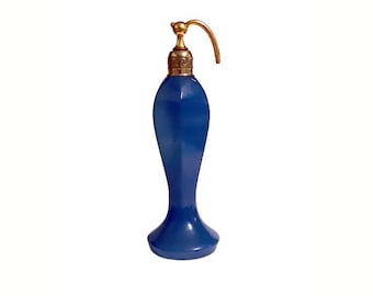 Atomiseur de parfum DeVilbiss antique des années 1920 Art déco en vaporisateur vintage bleu royal émaillé