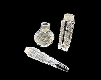 Antique Victorian Scent Bottles Cut Crystal Perfume Flacon Lot of Three