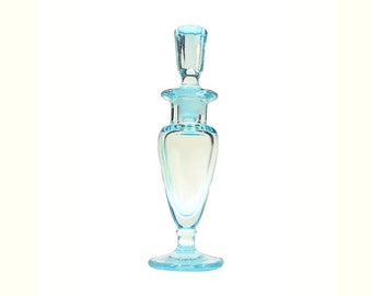 Antieke nieuwe Martinsville Taper parfumfles Queen Anne lichtblauw Aquamarijn glas Art Deco