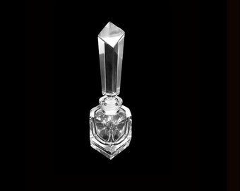Vintage Perfume Bottle Art Deco Cut Crystal 1930s Chunky Hexagon Shape