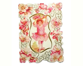 Antique Victorian Valentine Card Embossed Paper Romantic Single Fold