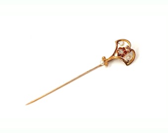 Spilla antica con perle di diamanti in oro giallo 10 carati, stile Liberty, vittoriano, vintage