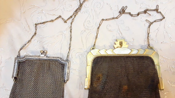 Pair Antique Whiting Davis Mesh Purses Dresden 19… - image 3