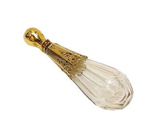 Antique Victorian Scent Bottle Rock Crystal GOLD and Vermeil Dutch 1840s Flip Top Cap Perfume Bottle