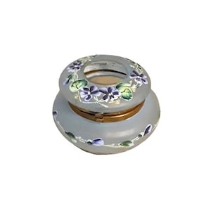 Antique Hair Receiver Bohemian Glass Enameled Victorian Violets Vintage Puff Powder Box Vanity Boudoir Casket