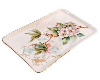 Antique Limoges Vanity Tray Victorian Hand Painted Porcelain Pink Roses Haviland Shabby Vintage Boudoir