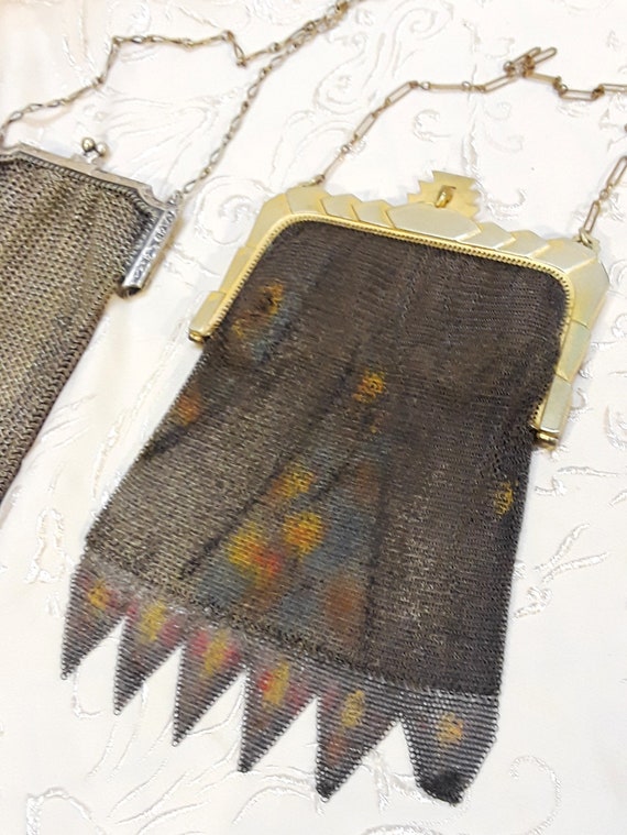 Pair Antique Whiting Davis Mesh Purses Dresden 19… - image 4