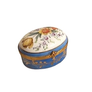Antique Bonbonniere Patch Box Victorian French Porcelain Hand Painted Trinket Vanity Boudoir Casket
