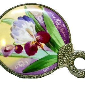 Antique Victorian Hand Mirror Hand Painted Porcelain Rosenthal or Limoges Ring Handle Vintage Vanity Boudoir image 2