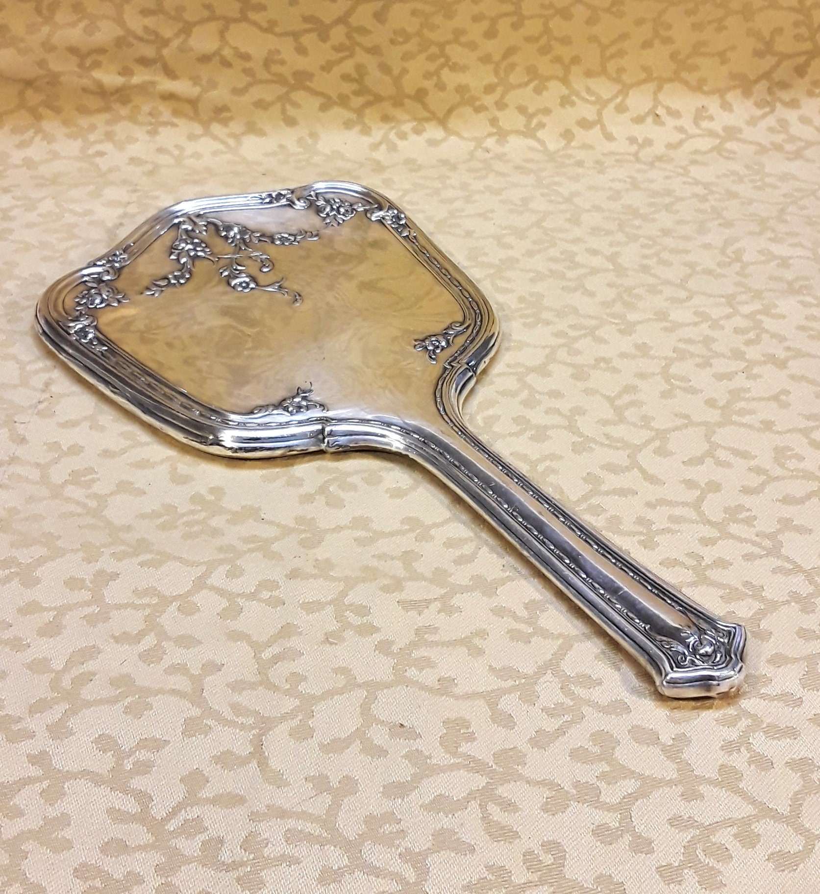 Antique Victorian Hand Mirror Silver Plate Edwardian Vintage Etsy