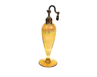 Atomiseur de parfum DeVilbiss antique finition irisée des années 1920 Art déco tourbillon optique Carnival vaporisateur vintage en verre