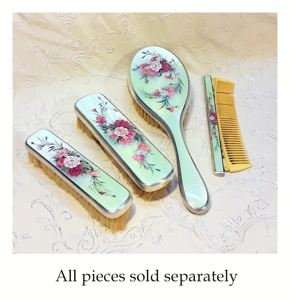 Vintage Silver Plated Hairbrush with Pink Rose Design Antique Hair Brush Rose - Etsy main image 2