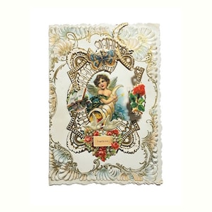 Antigo cartão de dia dos namorados vitoriano, recortes de papel, renda, romântico, rococó