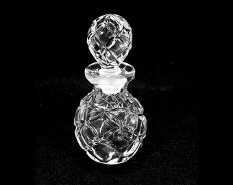 Antique Perfume Bottle Clear Pressed Glass Diamond Pattern Victorian to 1920s Era