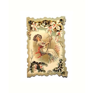 Antique Victorian Valentine Card Embossed Paper Romantic Single Fold