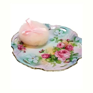 Antique Victorian Powder Puff Swansdown Feather 3.75&quot; Pale Pink Cygne Houppe Ribbon Handle French Houppette Duvet