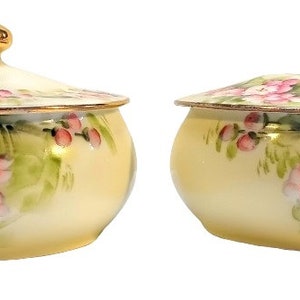 Antique Hand Painted Porcelain Powder Box Jar Hair Receiver Set ...