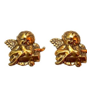 Vintage Brass Jewelry Finding Stamping Figural Cupid Cherub Putto Bow Arrows Victorian Edwardian Rococo Romantic