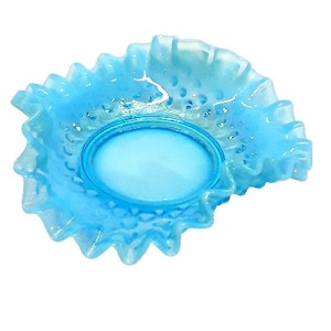 Fenton Opalescent Blue Hobnail Bonbon Berry Bowl Ruffled Rim 5.5"