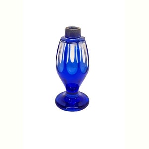 Antique Bohemian Blue Cut to Clear Crystal Czech Perfume Bottle Small Atomizer Base