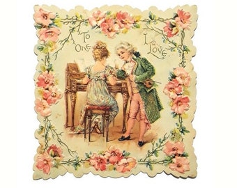 Antique Victorian Valentine Card Embossed Paper Romantic Single Page