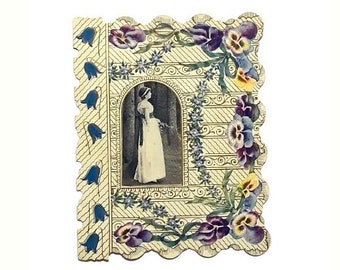 Antique Victorian Valentine Card Embossed Paper Romantic Single Fold