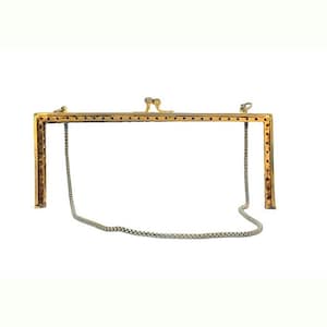 Antique Purse Frame Brass Sapphire Glass Jewels Victorian Edwardian 1920s