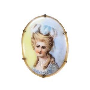 Antique Limoges Brooch Pin Hand Painted Porcelain Portrait Victorian Vintage French Shabby Cottage