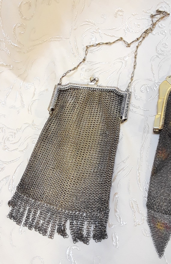 Pair Antique Whiting Davis Mesh Purses Dresden 19… - image 5