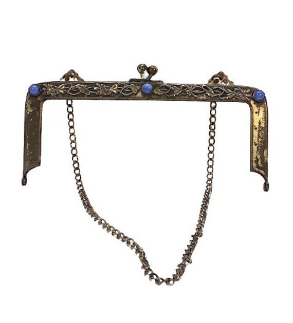 Antique Purse Frame Silver Plate Blue Jewels Fili… - image 1