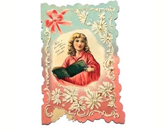 Antique Victorian Valentine Card Embossed Paper Romantic Single Fold