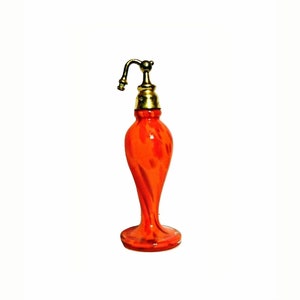 Antique Perfume Atomizer 1920s Art Deco Czech Tango Orange Splatter Swirl Art Glass Vintage Spray