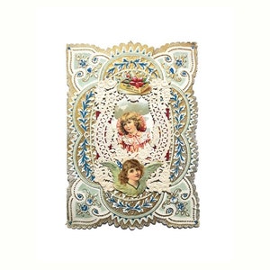 Antigo cartão vitoriano de dia dos namorados, recortes de papel, renda, romântico, ornamentado