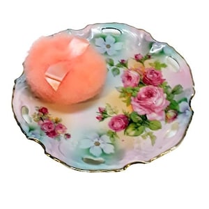 Antique Victorian Powder Puff Swansdown Feather 3.75&quot; Hot Pink Cygne Houppe Ribbon Handle French Houppette Duvet