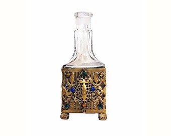 Antique Jeweled Perfume Caddy 1920s Ormolu Filigree Silvercraft Vintage Vanity Art Deco Boudoir