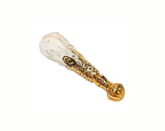 Antique Victorian Scent Bottle Rock Crystal GOLD Dutch 1840s Flip Top Cap Filigree Mounting Perfume Bottle