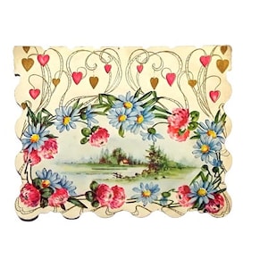 Antique Victorian Valentine Card Embossed Paper Romantic Single Fold