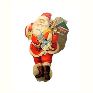 Antigo vitoriano Natal Die Cut Scrap Card Cromolitografia Papai Noel Stand Up